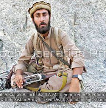 خاران لجے میں سنگت ساتک المعروف الا ملٹ شہید ہوگئے : بی ایل اے