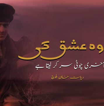 اور وہ عشق کی آخری چوٹی سر کر لیتا ہے ۔ریاست خان بلوچ