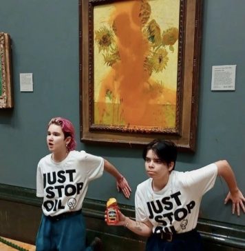 لندن: ماحولیاتی کارکنوں کا احتجاجاً مشہور سورج مکھی پینٹنگ پر سوپ سے حملہ