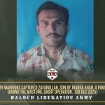 بلوچ لبریشن آرمی نے زیر حراست پاکستانی فوجی اہلکار کی تصویر جاری کردی