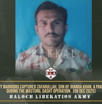 بلوچ لبریشن آرمی نے زیر حراست پاکستانی فوجی اہلکار کی تصویر جاری کردی