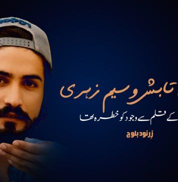 شہید تابش وسیم زہری — جس کے قلم سے وجود کو خطرہ تھا – زرنور بلوچ